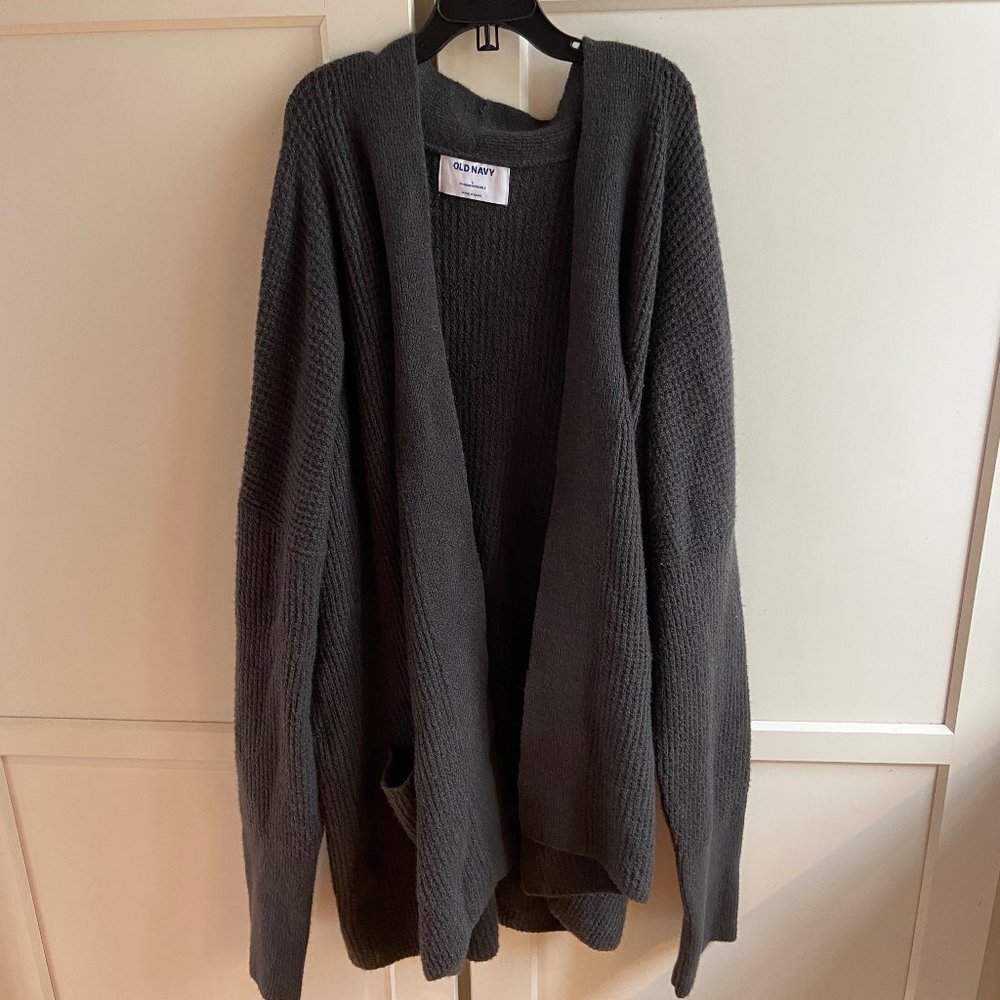Old Navy Grey Waffle-Knit Cardigan